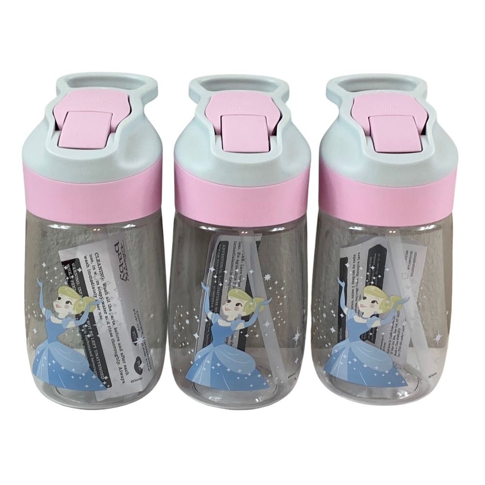 Disney Baby Cinderella Pop-Up Straw Cup Set of 3 Pink Blue 12oz BPA Free FD51186
